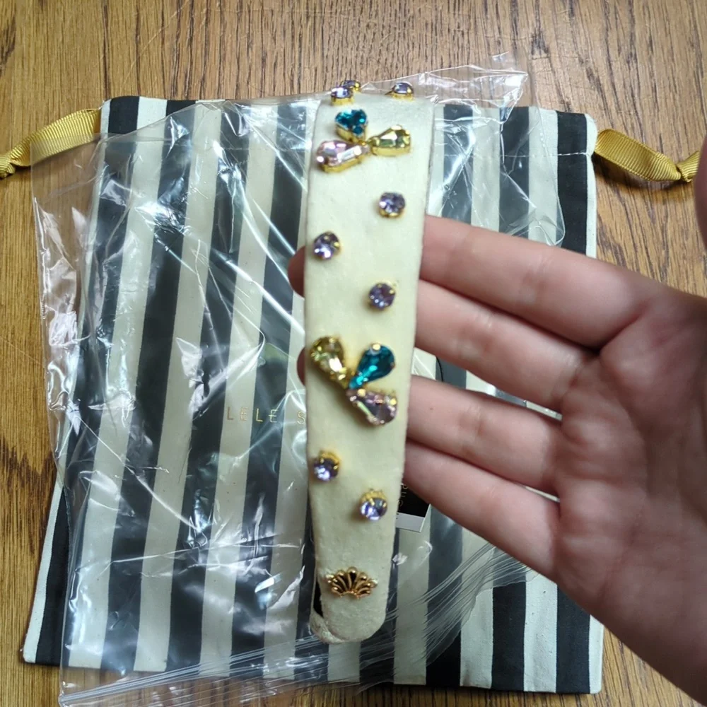 NWT Lele Sadoughi Crystal Bloom Bessette Headband Cream And Multicolor Crystals